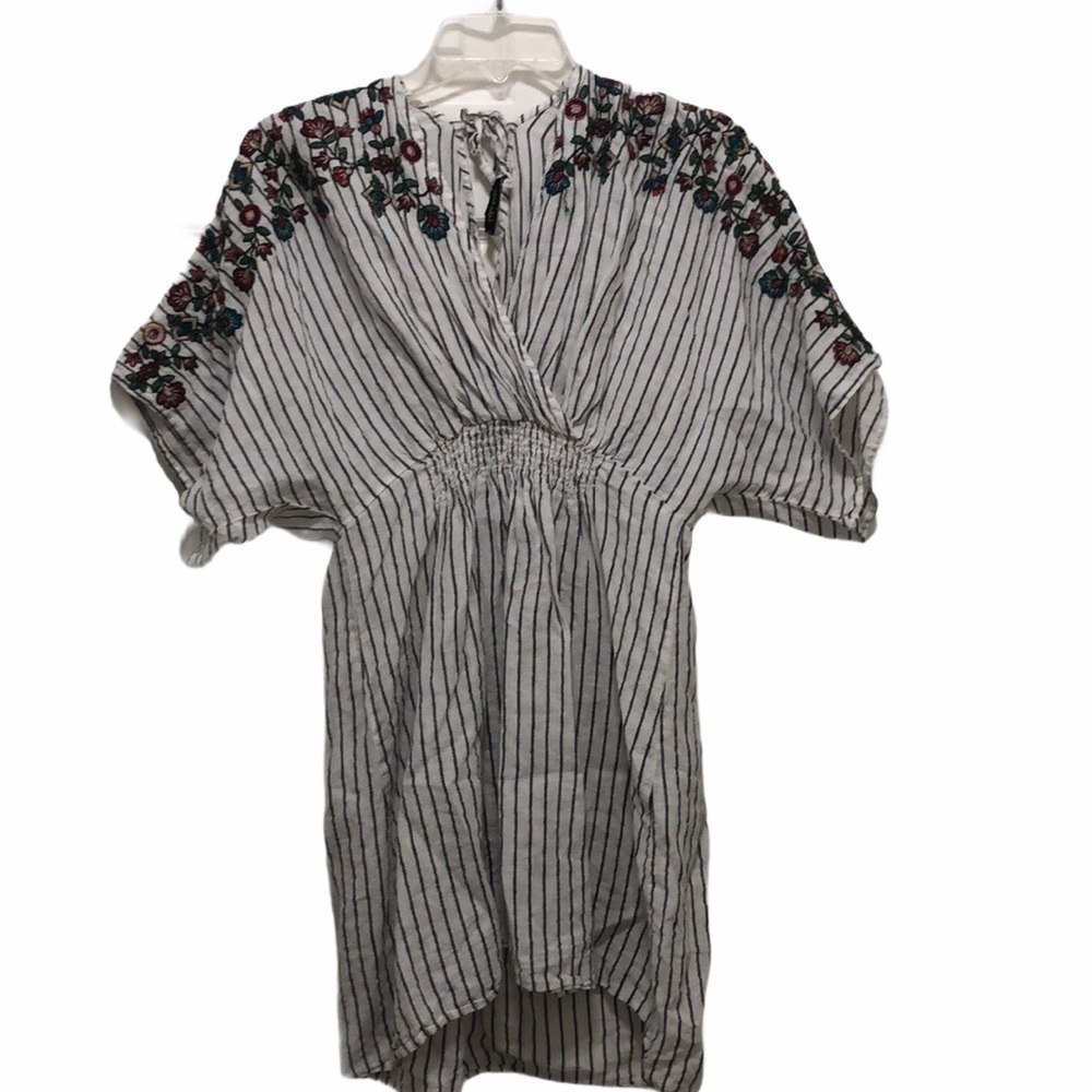 Zara Tunic Basic Stripe Top V-Neck Size SMALL